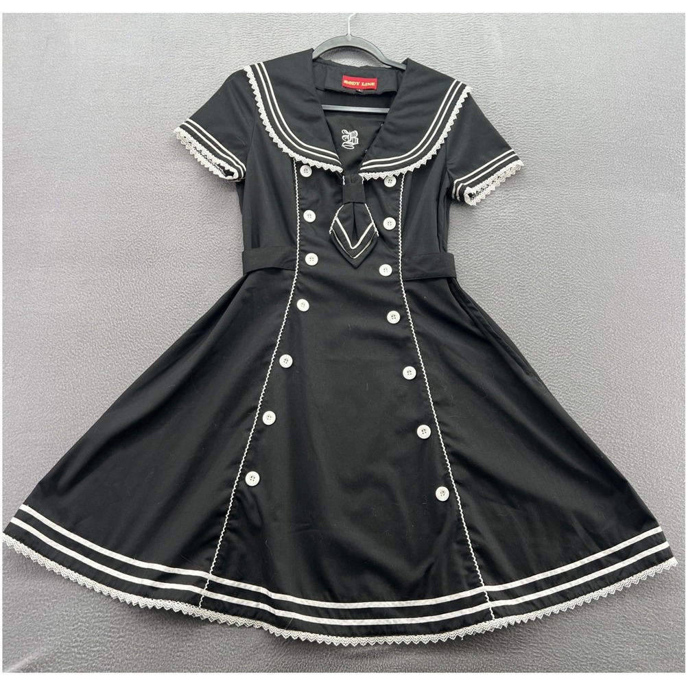 BodyLine Dress Sailor Lolita Black White Lace Trim Nautical Cosplay Size L